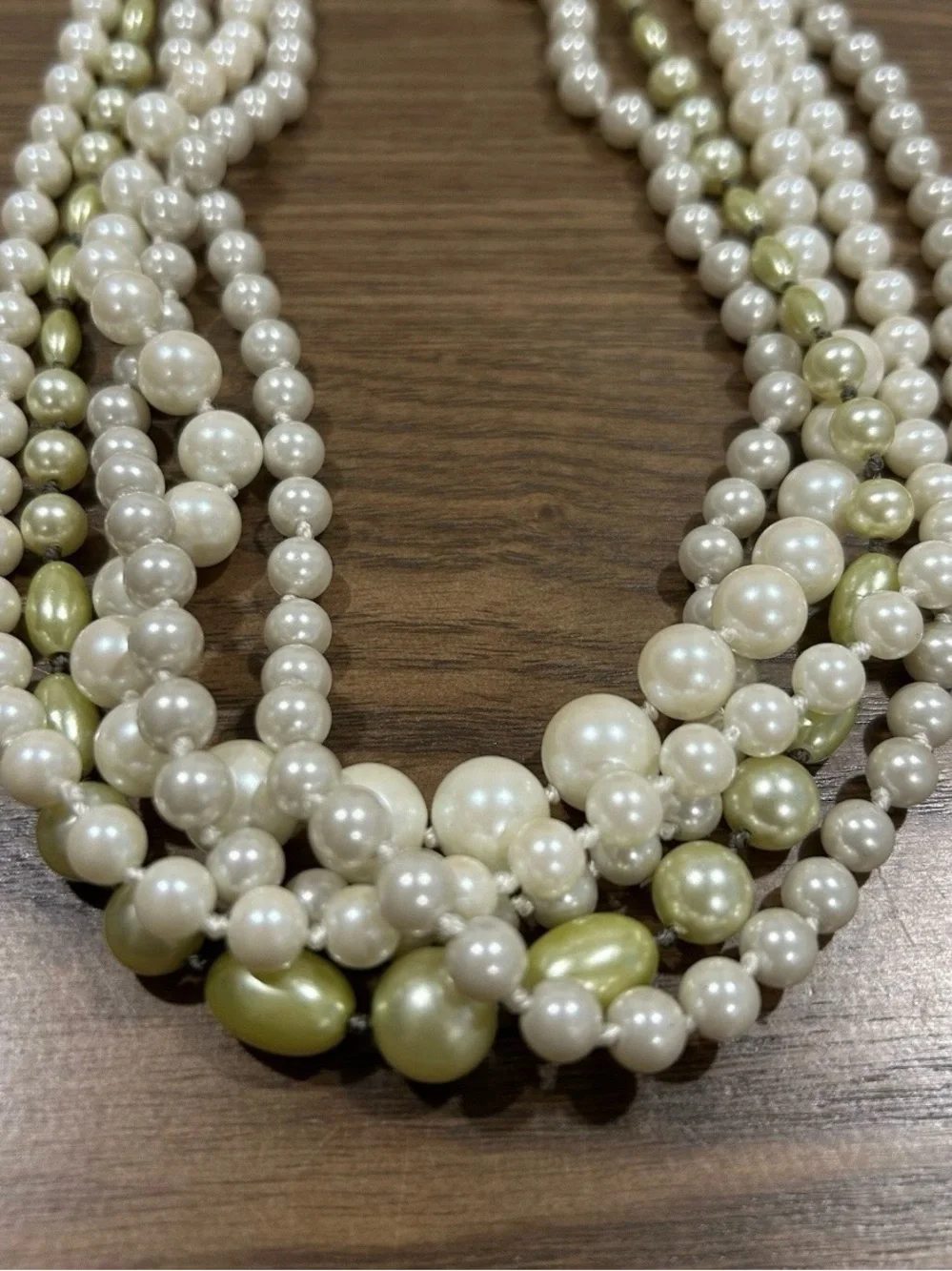 Faux Pearl Matching 5 Strand Necklace 16-18 & Earring Set Silver Tone